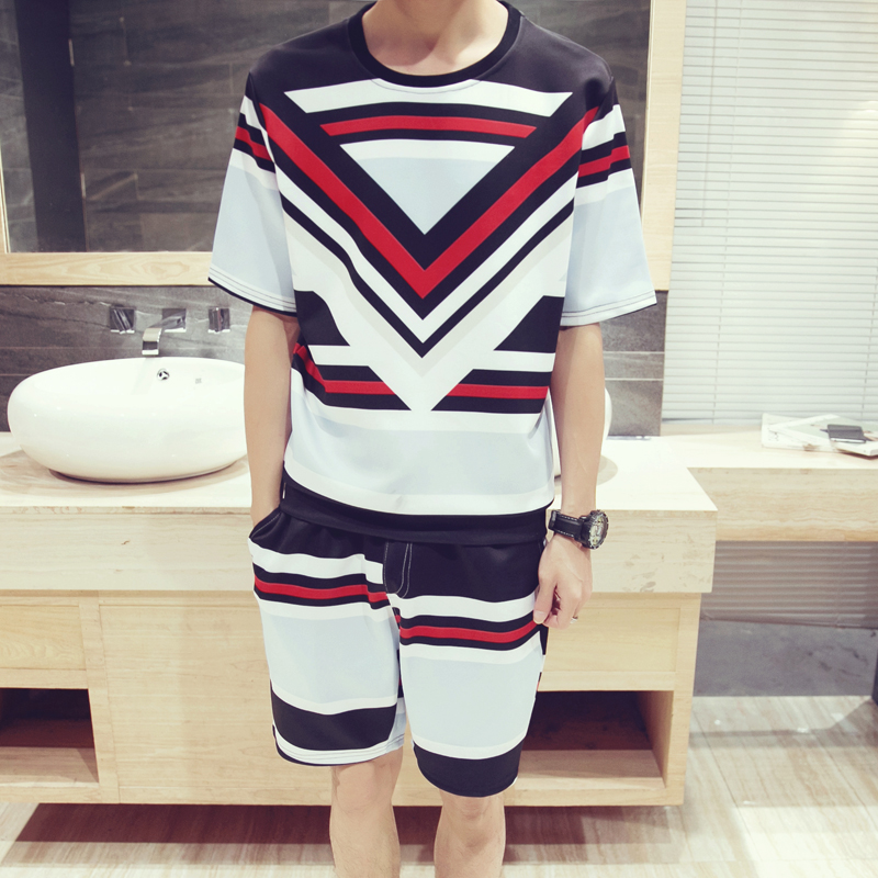 

Men' Summer Large Size 3D Fashion Print (Shorts + T-Shirt) Set Couple Travel Beach Loose Cotton Suit Clothing Asian Size M-5XL