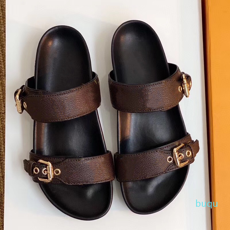 

Hot Sale- Cool Effortlessly Stylish Slides 2 Straps with Adjusted Gold Buckles Women Summer Slippers, Black