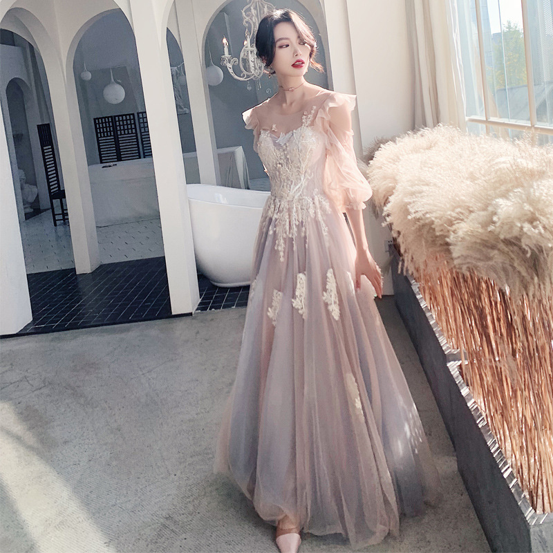 

summer party dress Prom Dresses Long dress Vestido de Festa A-line elegant O-neck Appliques evening formal gown