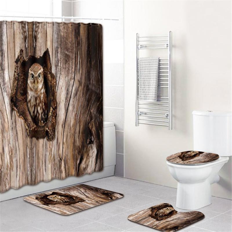 

3D Cute Cat Bathroom Set with Shower Curtain Bath Mat Set 4pcs/set Flannel Non-slip Toilet Mat Rug Bathroom Accosories