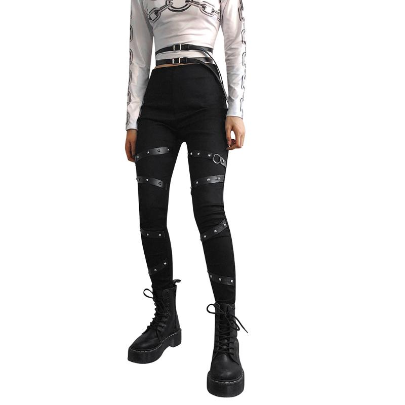 

Yoga pants Women Solid Gothic Punkt Casual Loose Elastic Trousers Pockets Rivet Full Pants sport leggings fitness sweatpant #35, As pic