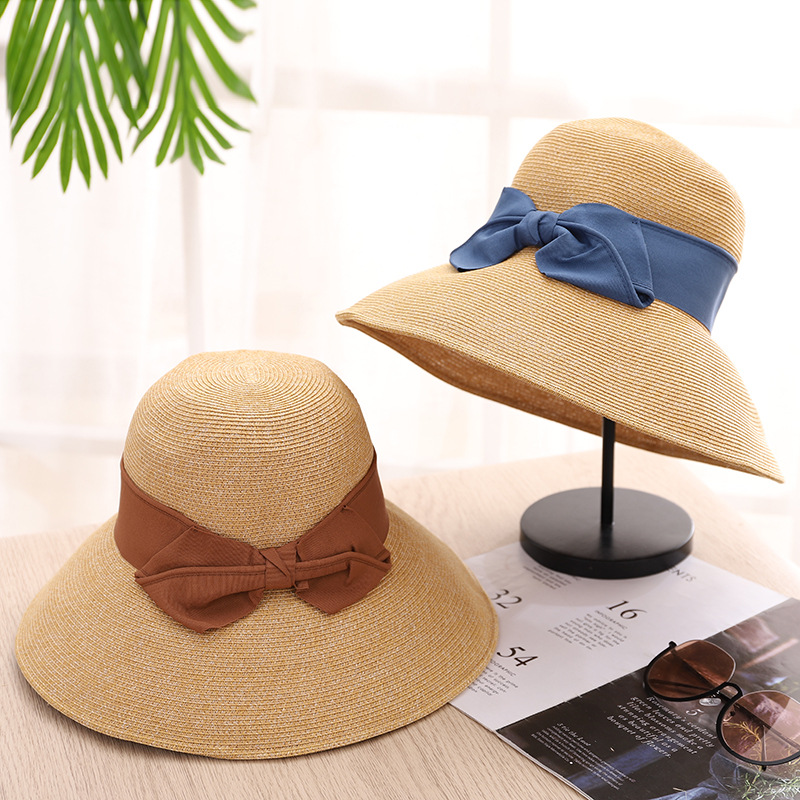 

Women Summer Sun Hats Bow Sunshade Straw Hat Travel Beach Sunscreen Hat Casual Fisherman Wholesale, White