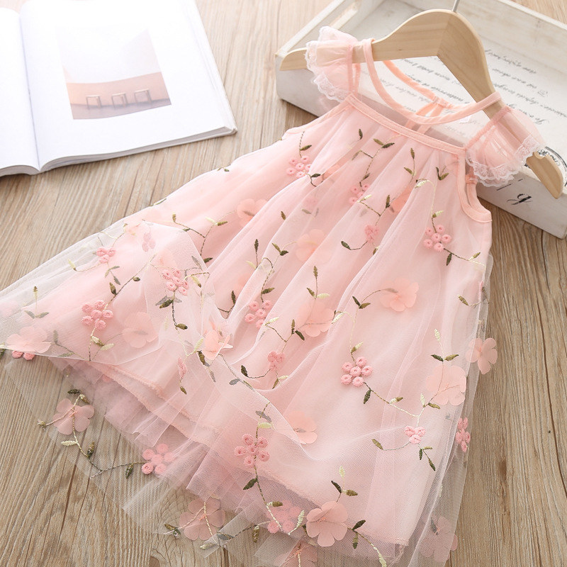 

Summer Girls Dresses Casual Baby Girls Clothes Kids Dresses for Lace Chiffon Birthday Princess Dress School Open Wear, Pink