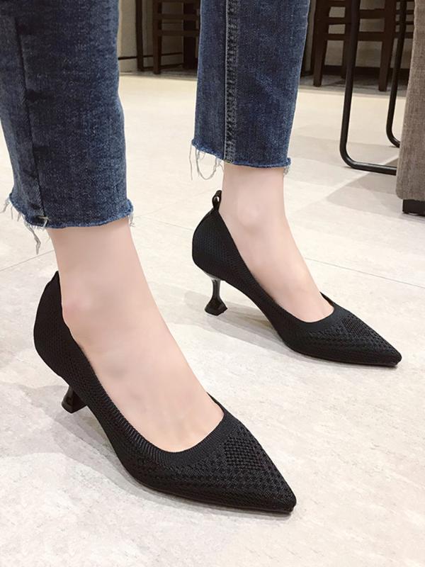

2020 spring and autumn new wild pointed pointed shallow mouth work shoes breathable flying woven net red cat heels, Beige