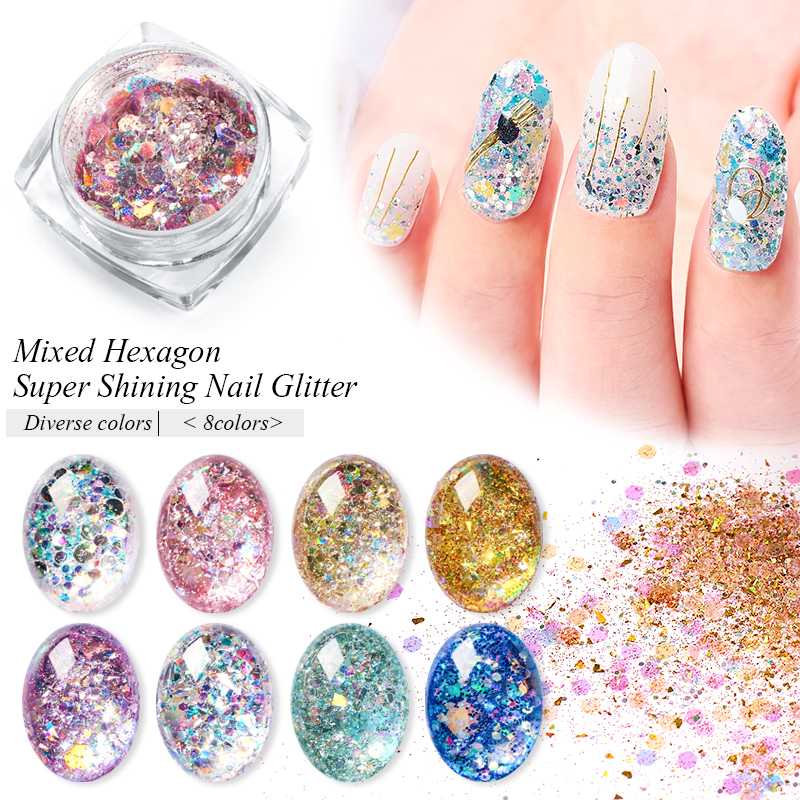 

MEET ACROSS 1g Nail Glitter Flakes Sparkly 3D Hexagon Colorful Sequins Spangles Polish Manicure DIY Nails Art Decoration