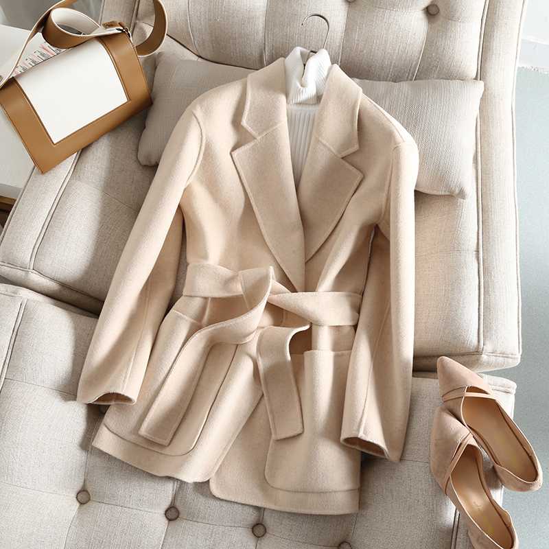 

Korean 100% Wool Coat Female Jacket Spring Autumn Fashion Double-sided Elegant Ladies Coats and Jackets Black 2020 1004 KJ4058