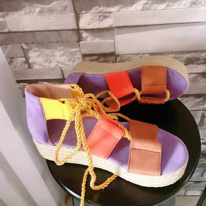 

Big Size Women Sandals Platform Rope Ladies Beach Shoes Wedge Shoes High Heel Gladiator Sandals Sandalia Feminina Retro Chunky, Purple