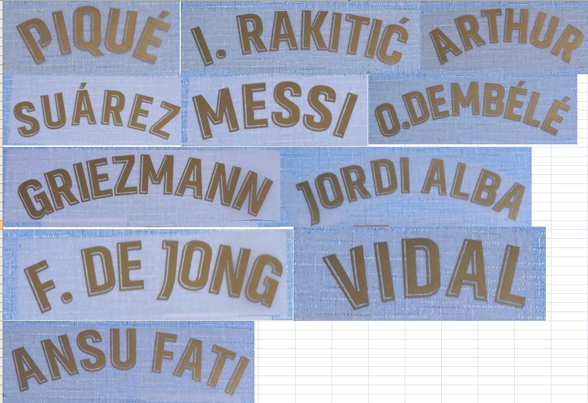 

2020-2021 away F.DE JONG GRIEZMANN PIQUE ARTHUR SUAREZ MESSI O.DEMBELE VIDAL I.RAKITIC JORDI ALBA ANSU FATI nameset patch badge