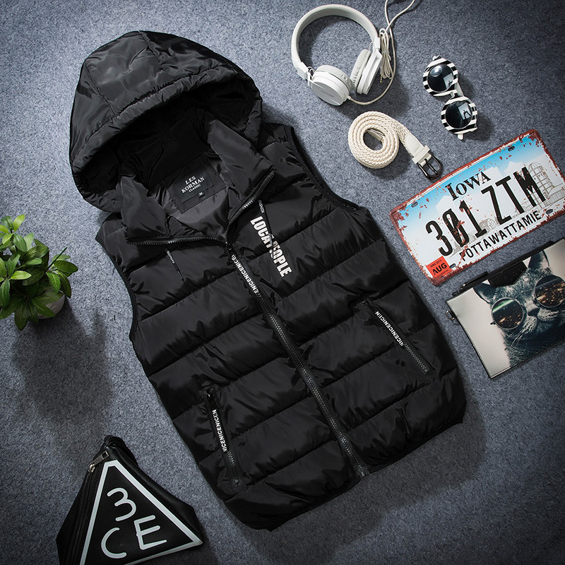 

LES KOMAN Coat Winter Jacket Men letter printing Hooded Parka Streetwear Warm Windbreaker Outwear Casul -5XL, Black