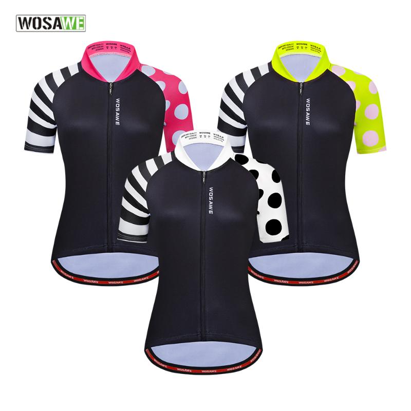 

WOSAWE Summer Cycling Jersey 100 % Polyester Quick Dry Bike T- Shirt Short Women Full Zipper Cycling Top Size -XL