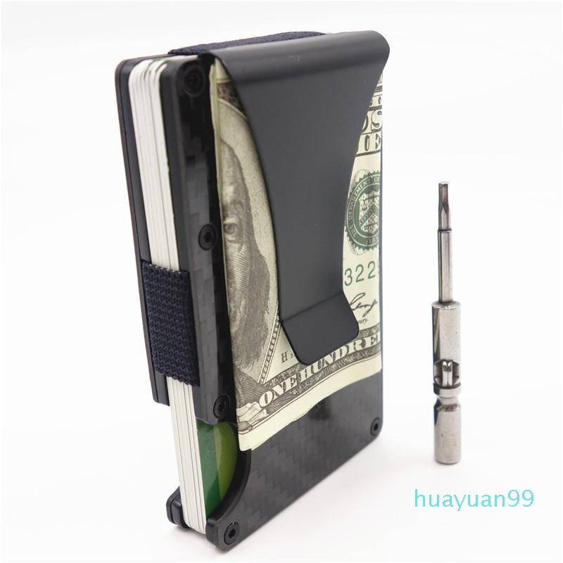 

New- Metal Mini Carbon Fiber ID Holder Business Card Case Rfid Wallet258q, Gray stainless