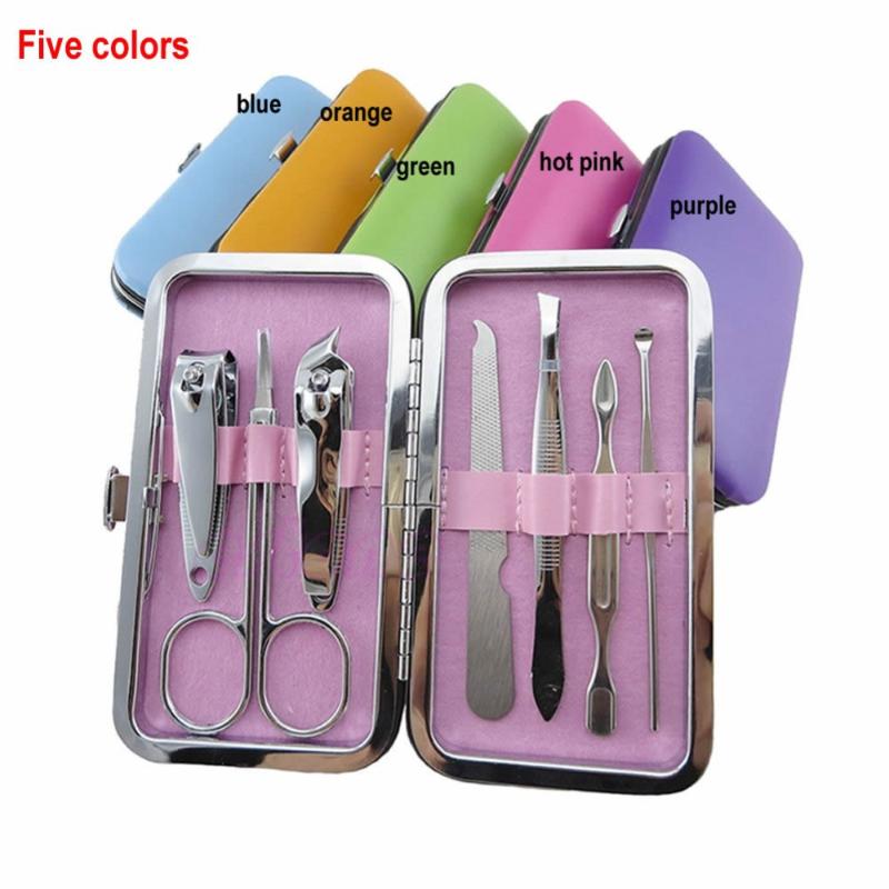 

7pcs Manicure Set Nail Care Clippers Scissors Travel Grooming Kits Case