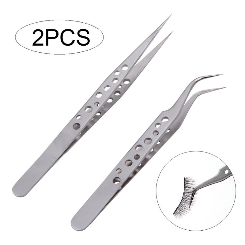 

2 Pcs Professional Eyelash Tweezers Stainless Steel Lashes Extension Individual Lashes Anti-Static Eyelash Extension Tweezers
