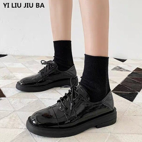 

Autumn Women Casual Shoes Women PU Leather Mid heels Breathable Platform Casual Walking shoes woman lace-up Vulcanized, Black