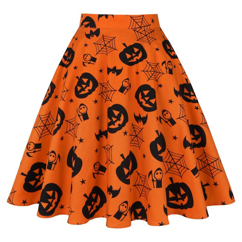 

2020 New Black Orange Halloween Vintage Skirts Autumn High Waist Cotton Christmas print Skirts faldas mujer VD0020, Christmas deer