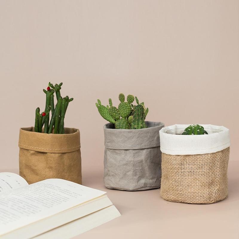 

1pcs Kraft Paper Creative Flower Pot Storage Bag Desktop Plant Bag Cosmetic Storage Home Decoration Accessories Flower Pot