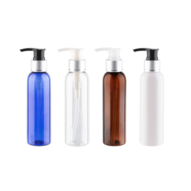 

150ml Empty Plastic Lotion Pump Bottles With Silver Aluminum Collar 150cc Capacity Cosmetic Bottle PET Containers For Shampoo