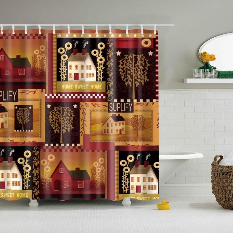 

Waterproof Thicken Polyester 3D Shower Curtain Home Street Brown Mildew Proof Bath Tub Curtain with 12 pcs Hooks