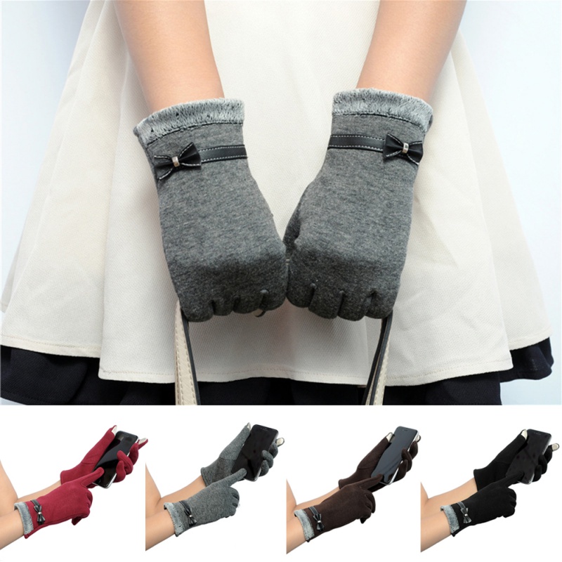 

Hot Sale Flower Wrist Women Cute Knitted Short Bowknots Screen Mittens New Gloves Touch