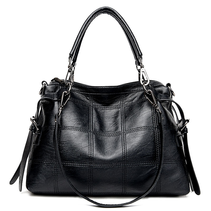 

Pu Leather Large Capacity Woman Handbag Grid Shoulder Bag Fashion Casual Luxury Designer Crossbody Bag Ladies Pursebag