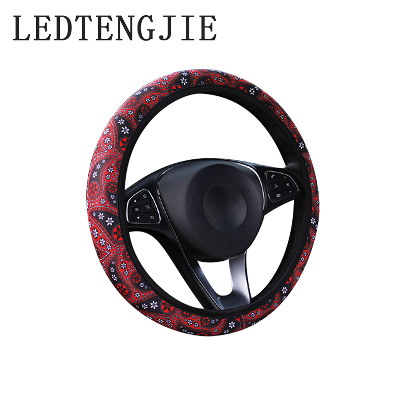 

LEDTENGJIE37-38cm Car Steering Wheel Cover Without Inner Ring Elastic Band Car Handle Cover Hand Brake Gear Universal