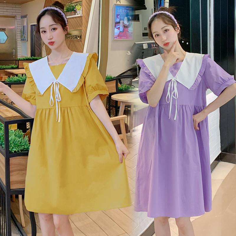 

1181# Maternity Dress Summer Cotton Short Sleeve Stylish Sweety Dress for Pregnant Women Mom, Pink