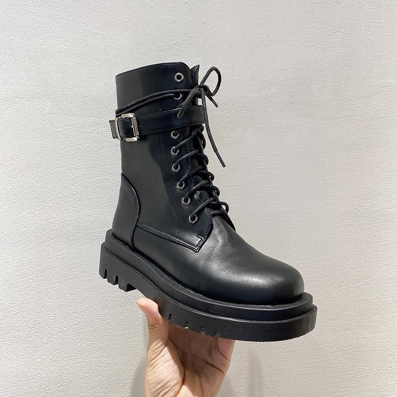 

Womens Autumn Boots 2020 New Fashion Hot Sale Women Shoes Round Toe Lace-Up Square Heel Platform Black Boots Botas De Mujer