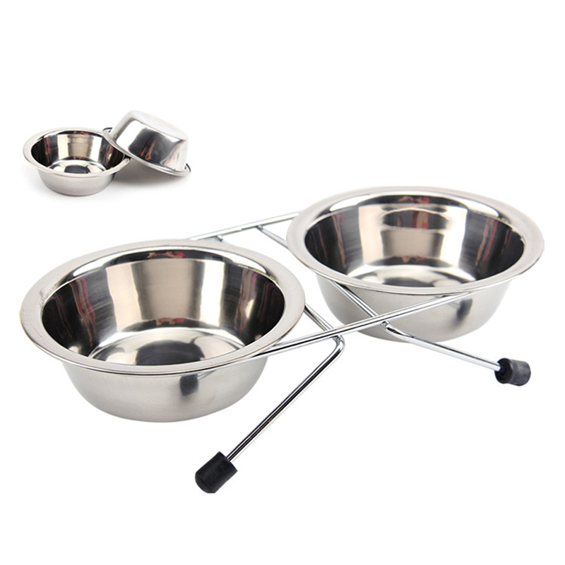 

Hot Sale Dog Bowl Stainless Steel Pet Dog Cat Double Bowls Iron Stand Water Dishes Feeder Pet Supplies Wholesale