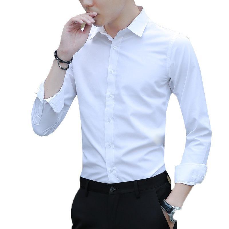 

2020 Large Size Men's Business Casual Long Sleeved Shirt White Blue Black Smart Male Social Dress Shirt Plus, Navy blue