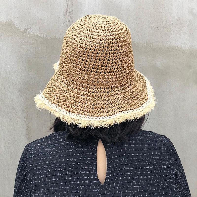 

Summer Large Brim Crochet Knit Straw Hat Floppy Wide Wavy Brim Sun Cap Beach caps Foldable Hats New 2020 Hats for Women, Khaki