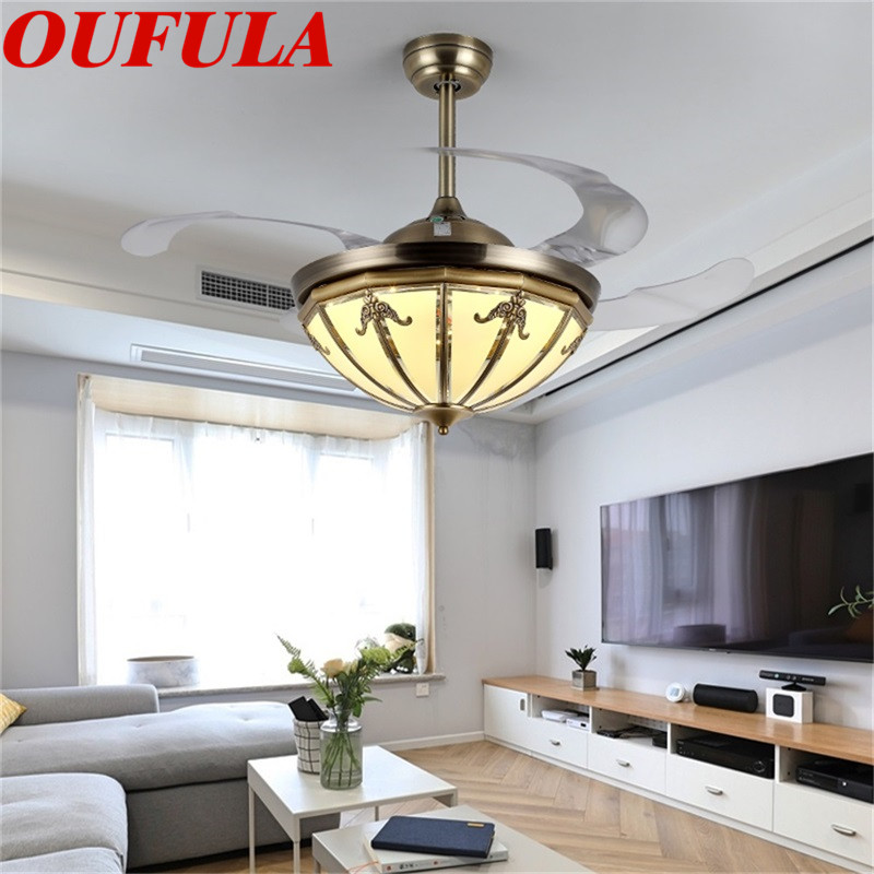 

OUTELA Copper Ceiling Fan Lights With Invisible Fan Blade Remote Control Contemporary Home Creative Decoration Lighting