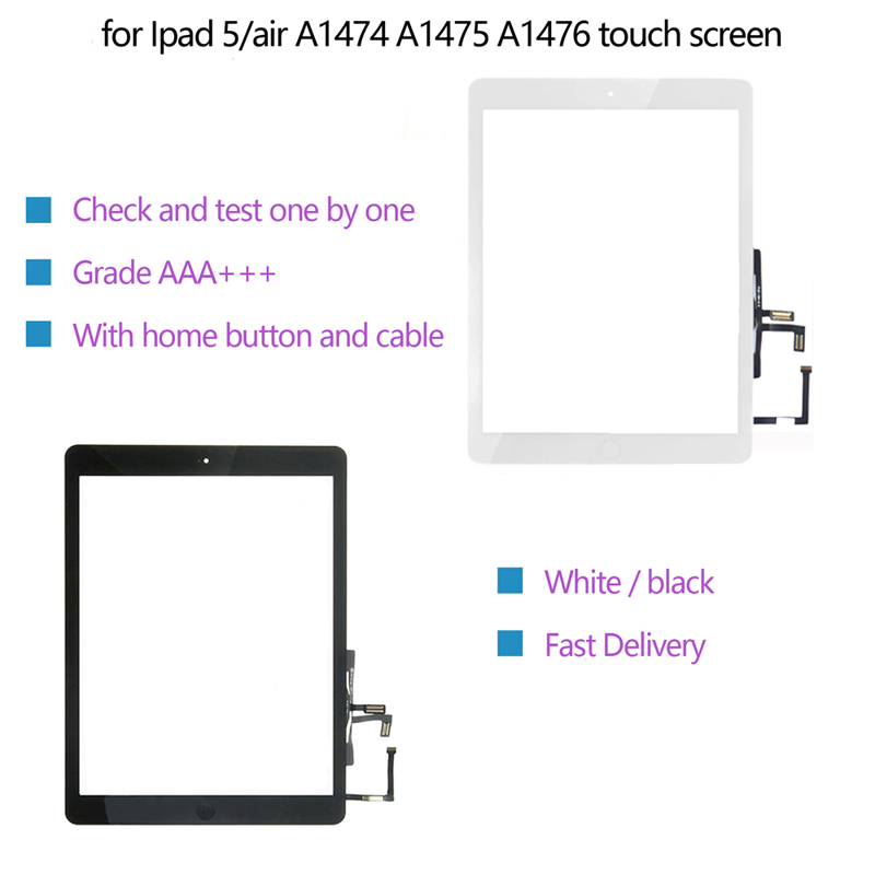 

For iPad Air 1 5 Touch Screen Digitizer and Home Button Front Glass Display Panel Replacement A1474 A1475 A1476