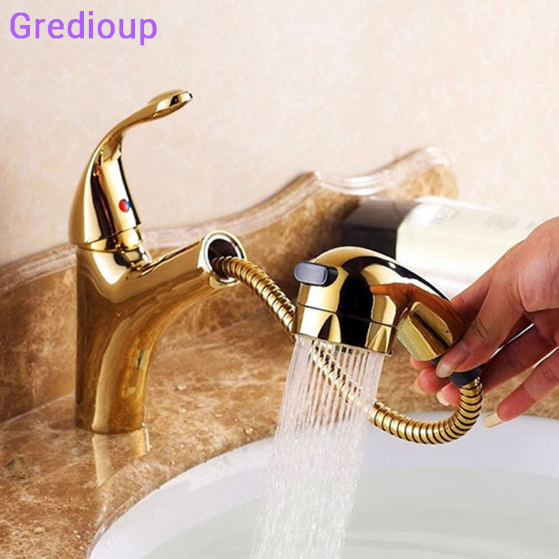 

Griferia Para Lavamanos Gold Bathroom Faucet Brass Pull Out Bath Sinks Tap Handle Spray Basin Mixer Stream Deck mount Water Taps