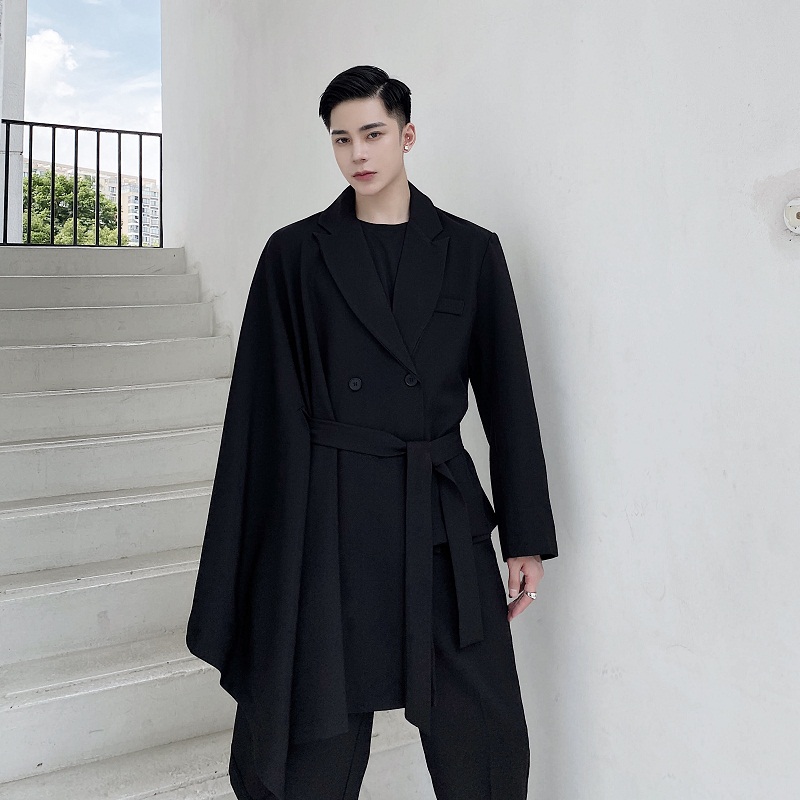 

Male Women Fashion Show Suit Coat Cloak Coat Stage Clothing Men Asymmetric Double Breasted Casual Suit Blazers Jacket, 3973 black