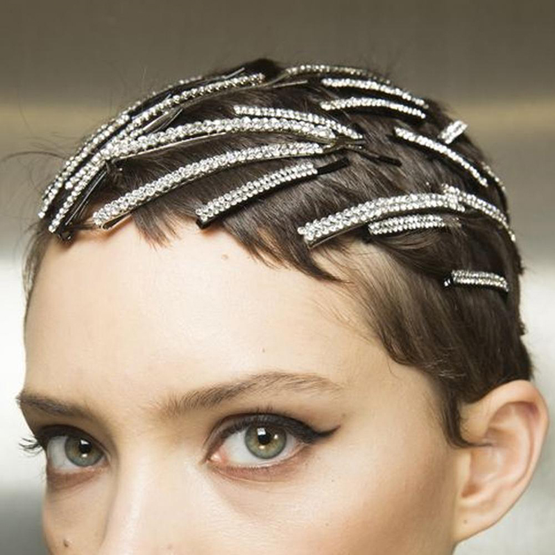 

Luxury Minimalist Full Drill Rhinestone Hair Pins for Women Dainty Double Row Metal Metal Headwear Fashion Hair Accessories