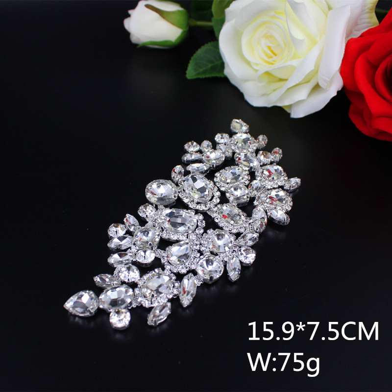 

Free Shipping DIY Sewing Craft Headband Applique Handmade Luxury Flower Silver Rhinestones Applique for Costume Wedding Dresses
