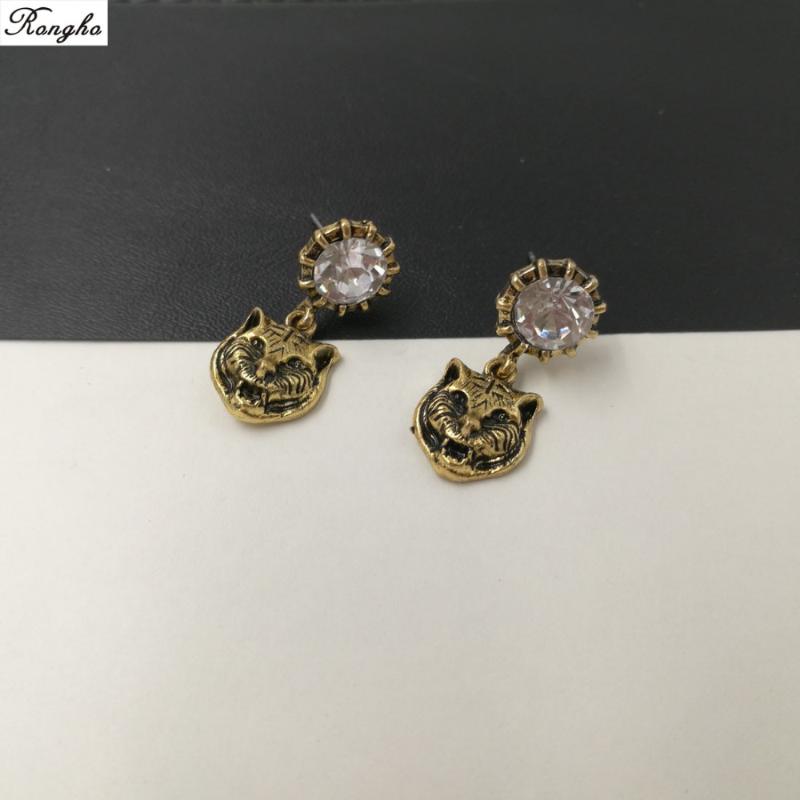 

New Baroque Brand Vintage Metal Leopard Stud Earrings for women Fashion Jewelry 2020 Crystal earring pendant Punk brincos bijoux