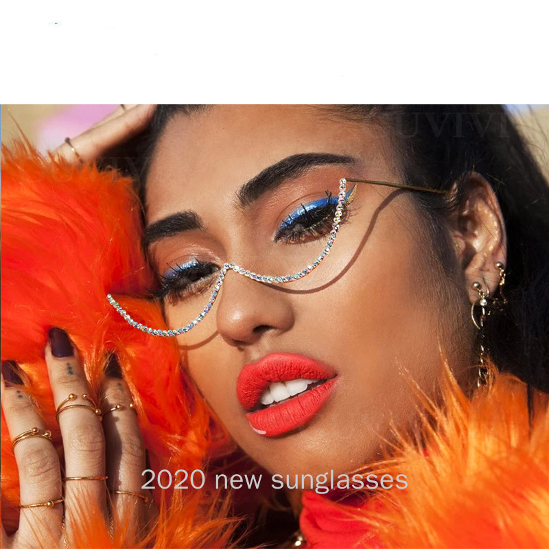 

Luxury Diamond Sunglasses Frames Women Alloy Sun Glasses Brand Rhinestone Eyeglasses Half Frame Eyewear For Decoration NX