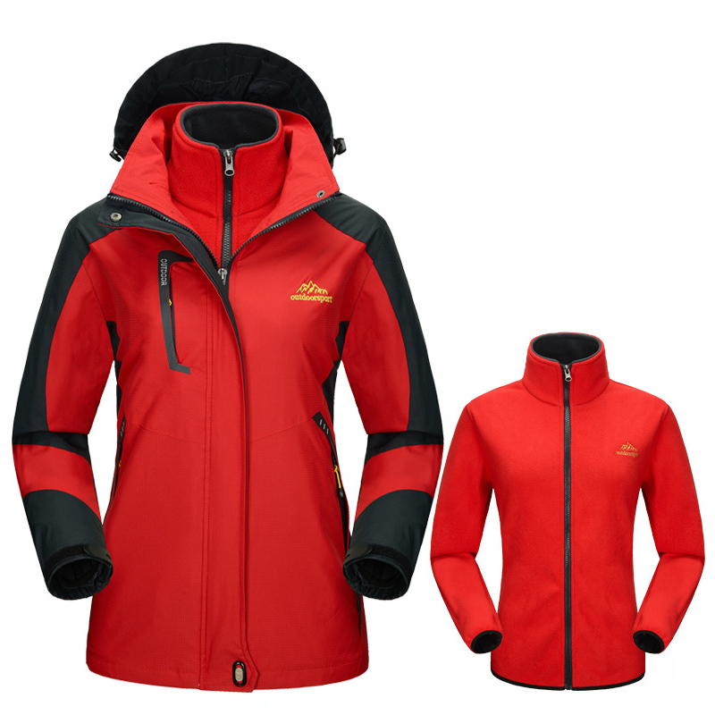 

3 In 1 Winter Ski Jackets Waterproof Warm Hiking Jacket Thermal Antistatic Camping Outdoor Sport Windbreaker Soft Shell Jacket, Red