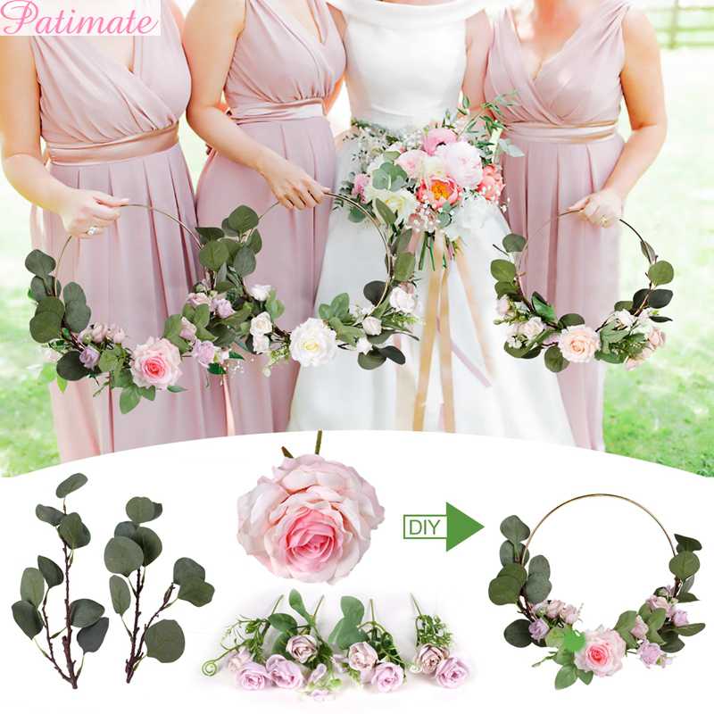 

Metal Ring Wreath With Artificial Flowers DIY Bridesmaid Handheld Flower Garland Wedding Party Favors Door Hanging Wedding Decor, Hand flower 1