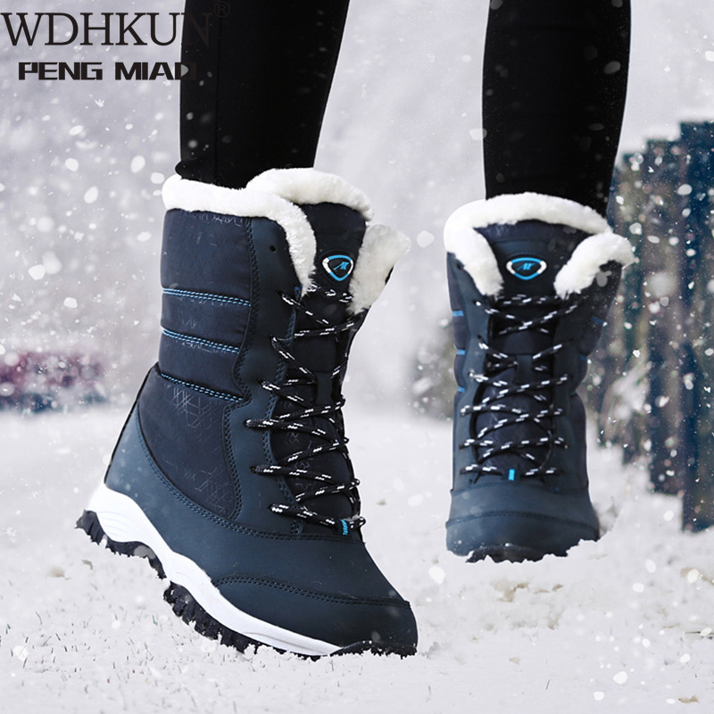 

Women Boots Waterproof Winter Shoes Women Snow Boots Platform Keep Warm Ankle Winter with Thick Fur Heels Botas Mujer 2020, Black