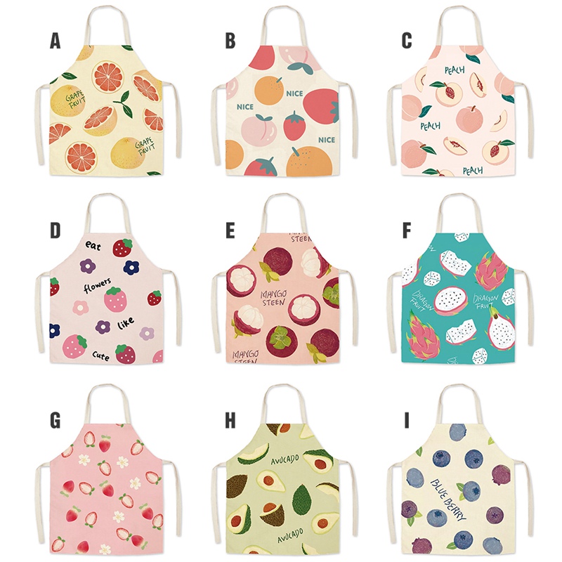 

Linen Fruit Pattern Apron Adult Sleeveless Printed Apron Housework Overalls Household Kitchen Pinafore Bib Cleaning