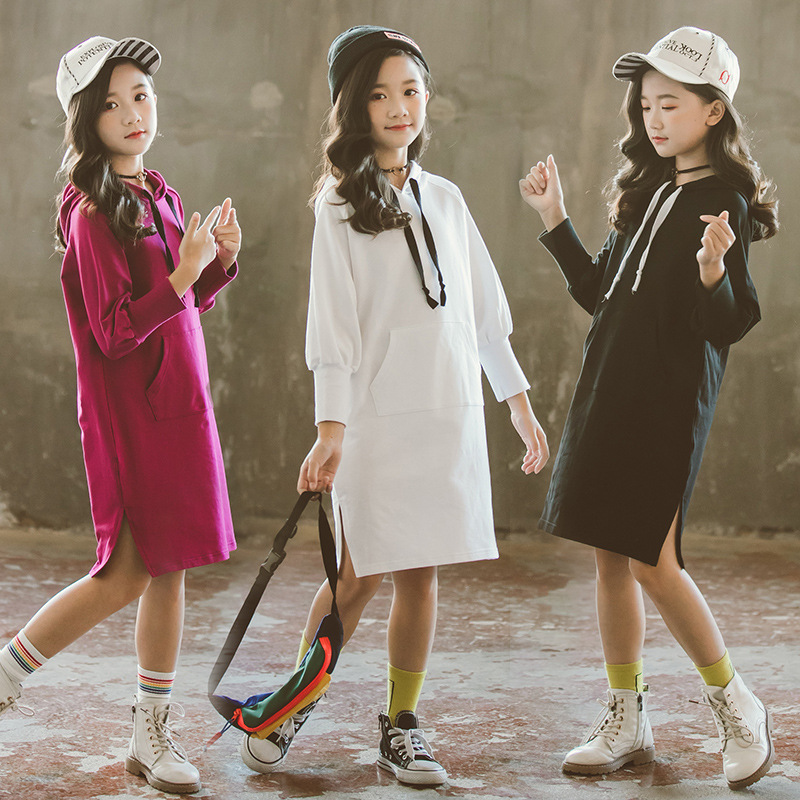 

New 2020 Baby Autumn Clothes Toddler Casual Dress Long Sleeve Cotton Children Sweatshirt Dress Girls Dress Kids Hoodies, Black