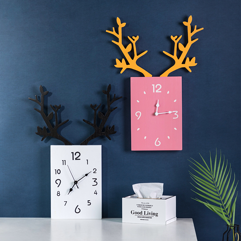 

Nordic 3D Antler Wooden Big Wall Clock Modern Design Home Decor wallclock Bedroom Silent Watch Kids Wall Clock For Children Room