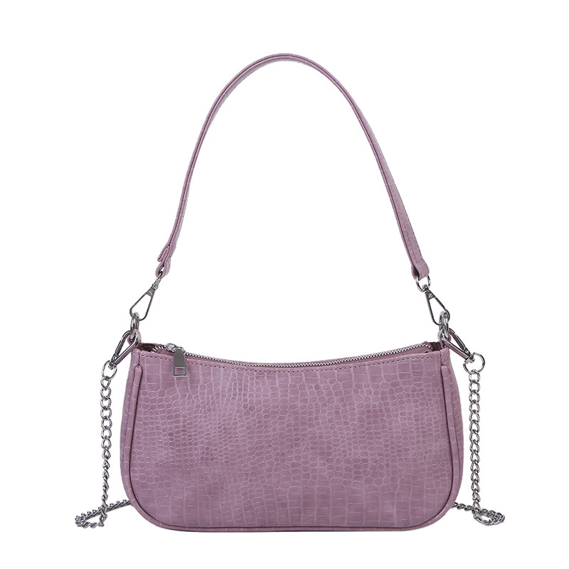 

2020 new handbag ladies shoulder bag ladies crocodile pattern retro crossbody bag PU fashion chain underarm, Black