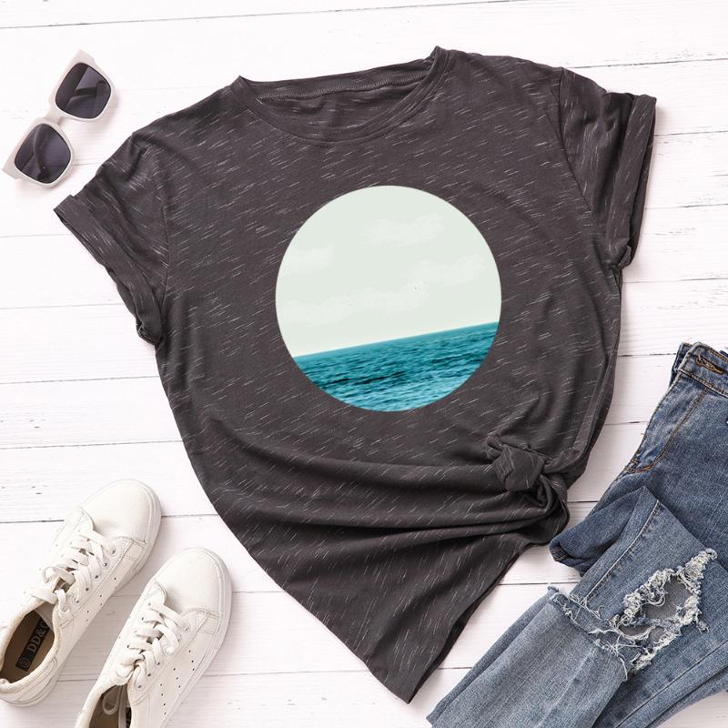 

2020 New Sky Sea Print TShirt Women Shirts 100%Cotton O Neck Short Sleeve T Shirt Tops Summer Plus Size Women T-shirt -5XL, No pattern