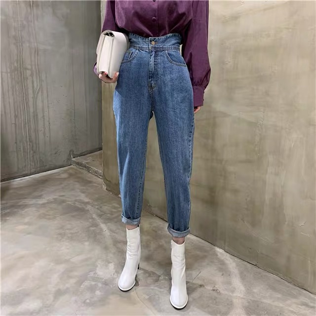 

HED Casual Denim Blue Women Jeans Slim Waist Harem Denim Pants 2020 Spring Summer Jeans Trousers Female Good Quality, The picture color