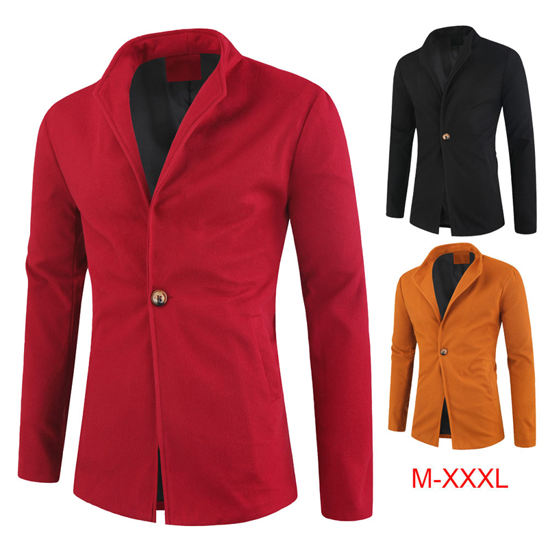 

New Brand Fashion Mens Jackets And Coats Quality Solid Color Coats Simple Style Coat Jacket Casual Windbreaker Wool Coat Men 3XL, Black