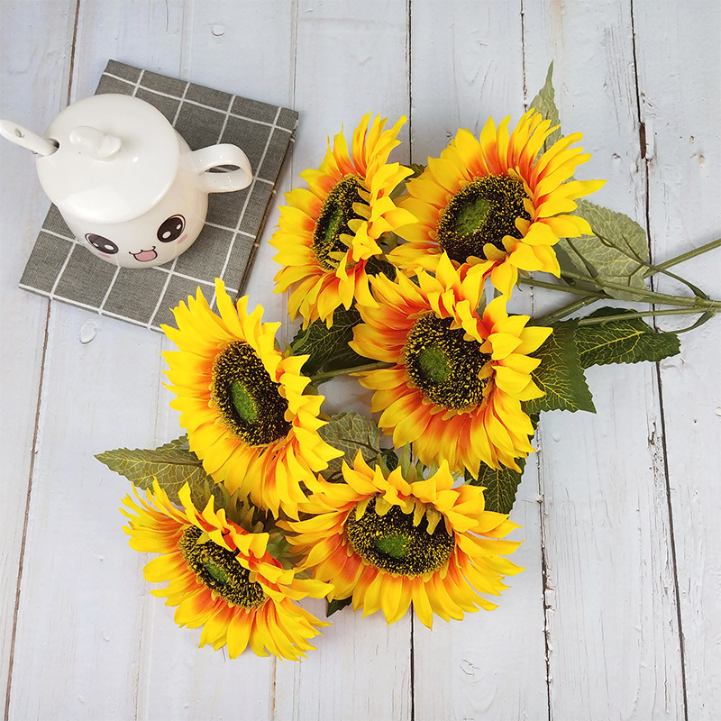 

3 Heads Artificial Flower Fake Sunflower Flower Bouquet Fake Plants For Home Christmas Wedding Decoration 5 Colors JH219, White