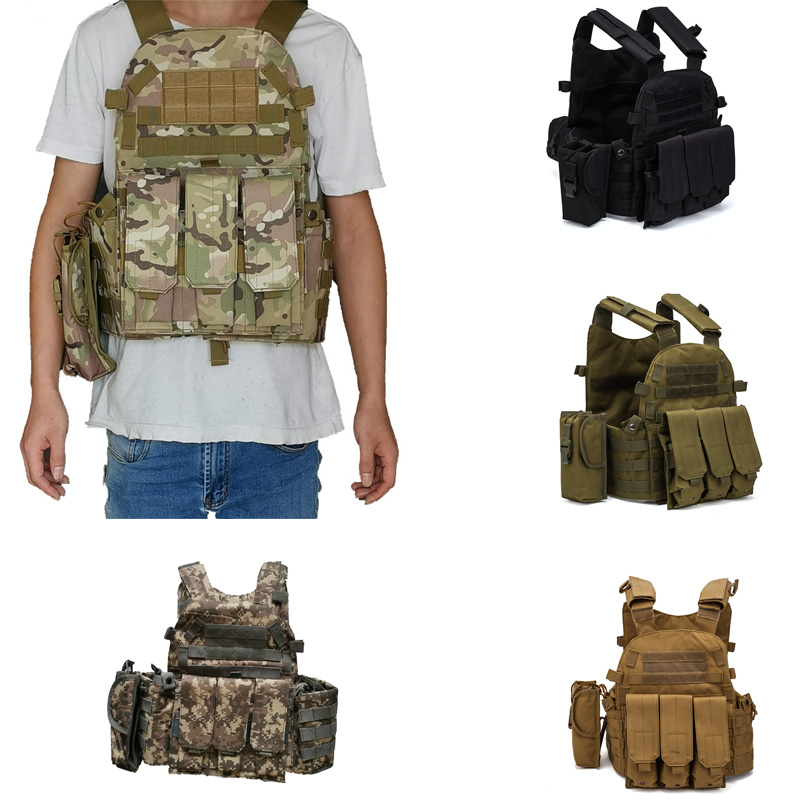 

Outdoor 900D Nylon Molle Tactical Vest Body Armor Hunting Plate Carrier 6094 M4 Pouch Combat Gear Multicam ACU Camo Vest, Black